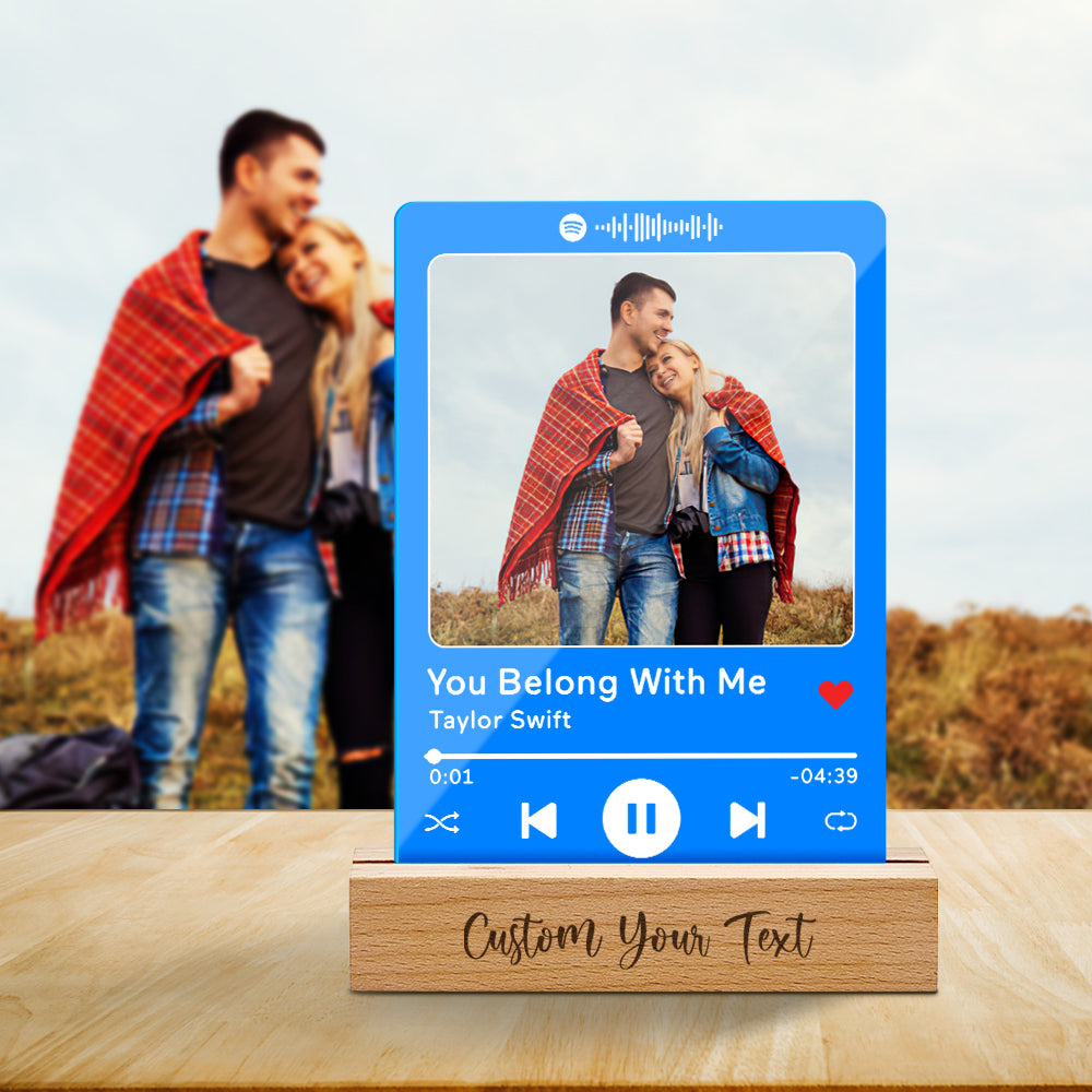 Custom Acrylic Spotify Song Plaque with Engrave Wood Stand Wedding Anniversary Gift