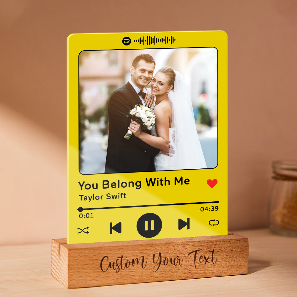 Custom Acrylic Spotify Song Plaque with Engrave Wood Stand Wedding Anniversary Gift