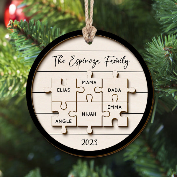 Custom Family Name Puzzle Christmas Ornament Personalized Wooden Christmas Tree Ornament Gifts - photomoonlampau