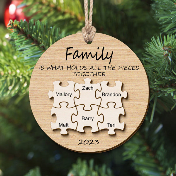 Custom Name Puzzle Christmas Ornament Personalized Wooden Christmas Tree Family Ornament Gifts - photomoonlampau