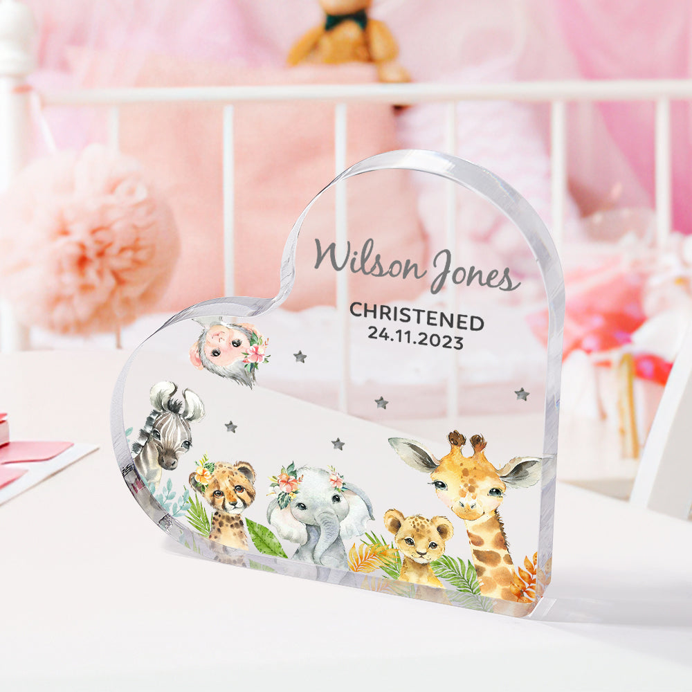 Personalized Name Christening Date Gift Custom Animals Ornaments Gift for New Baby