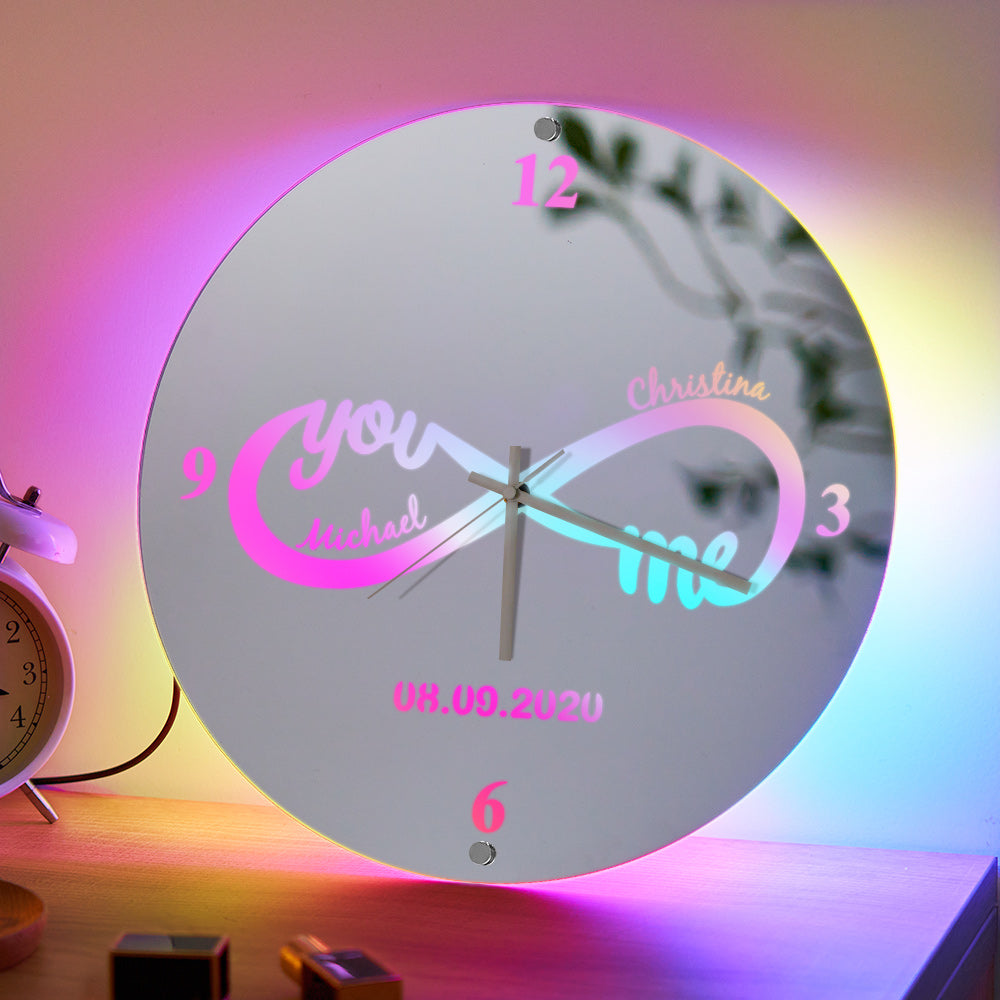 Custom Infinity Name Clock You & Me Personalized Date Mirror Light Wall Decor