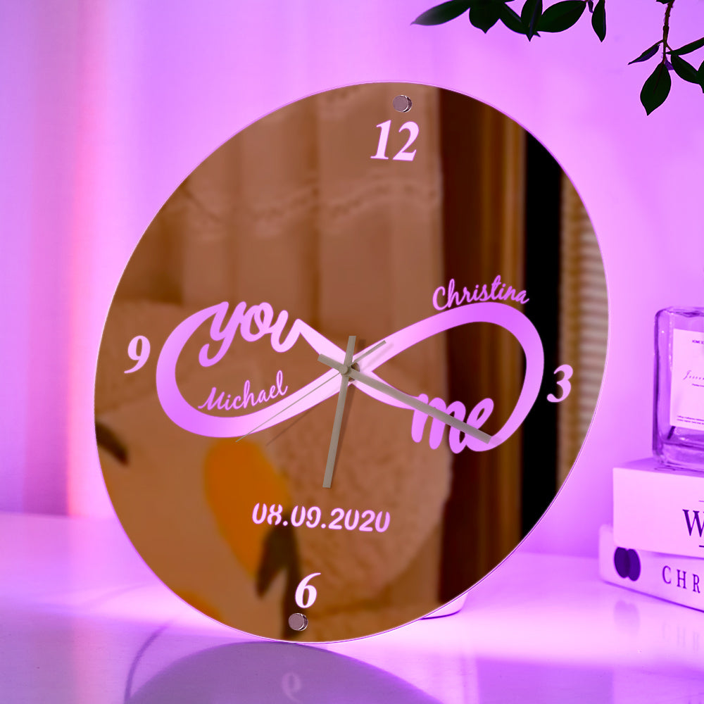 Custom Infinity Name Clock You & Me Personalized Date Mirror Light Wall Decor