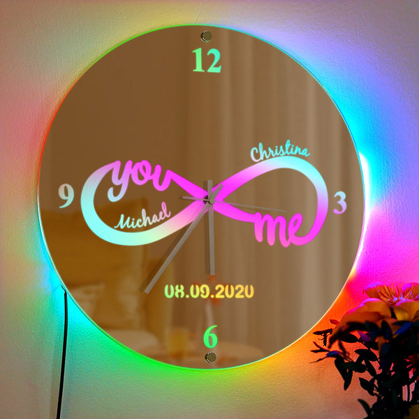 Custom Infinity Name Clock You & Me Personalized Date Mirror Light Wall Decor - photomoonlampau