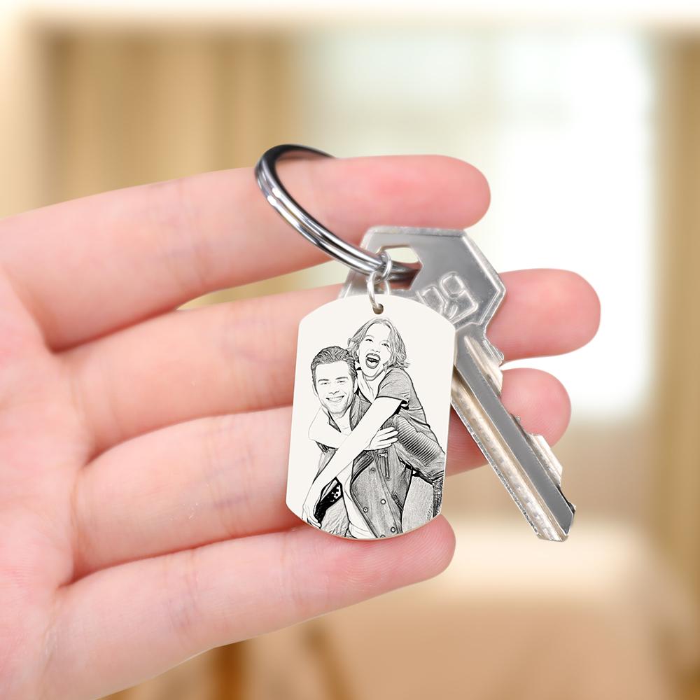Personalised Couple Photo Stainless Steel Keychain Custom Anniversary Birthday Gift