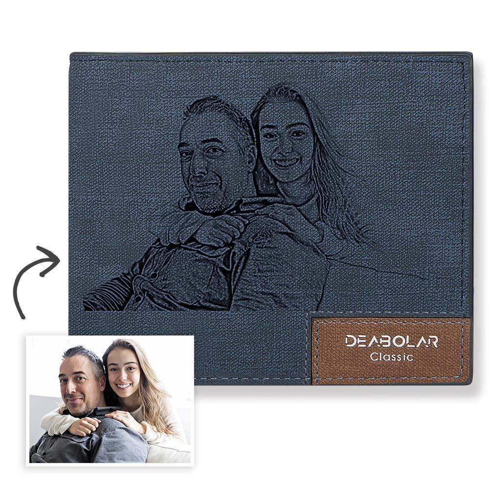 Custom Blue Short Photo Wallet Gifts For Fathers