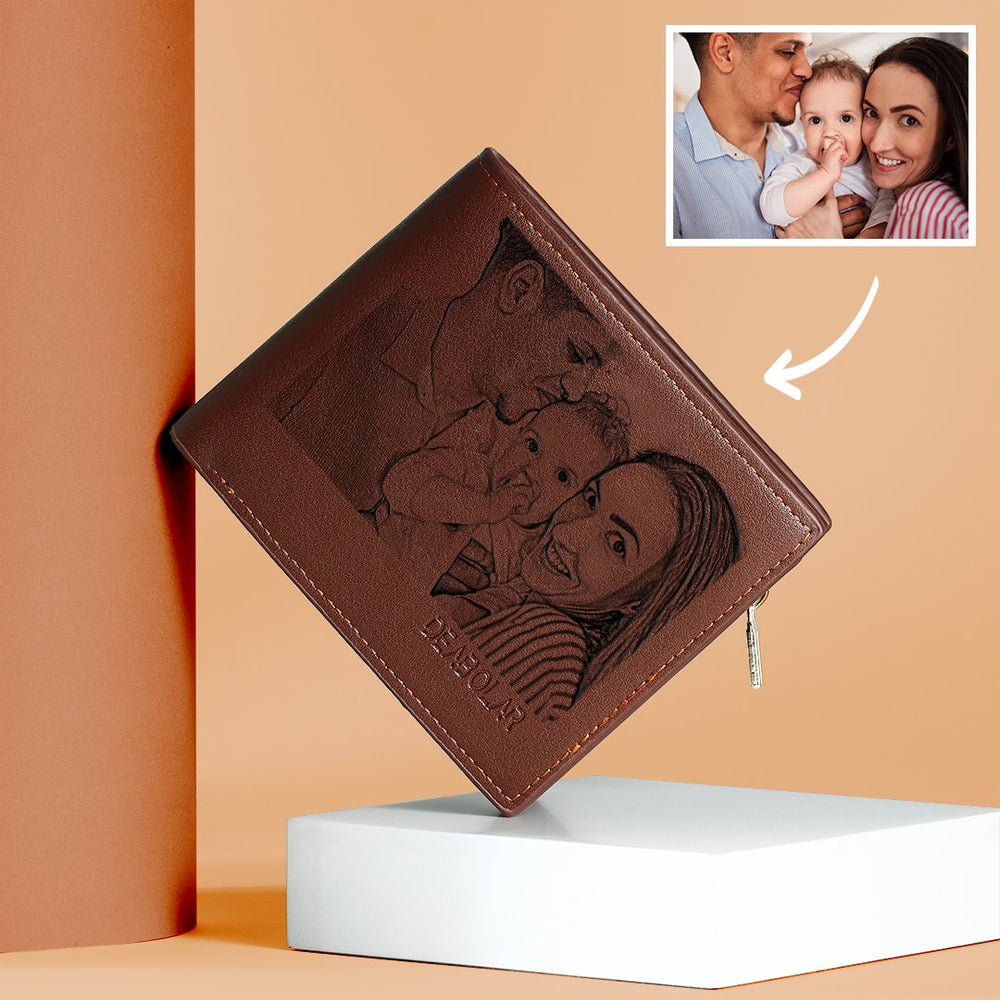 Custom Brown Trifold Leather Photo Wallet (Hot Sale)