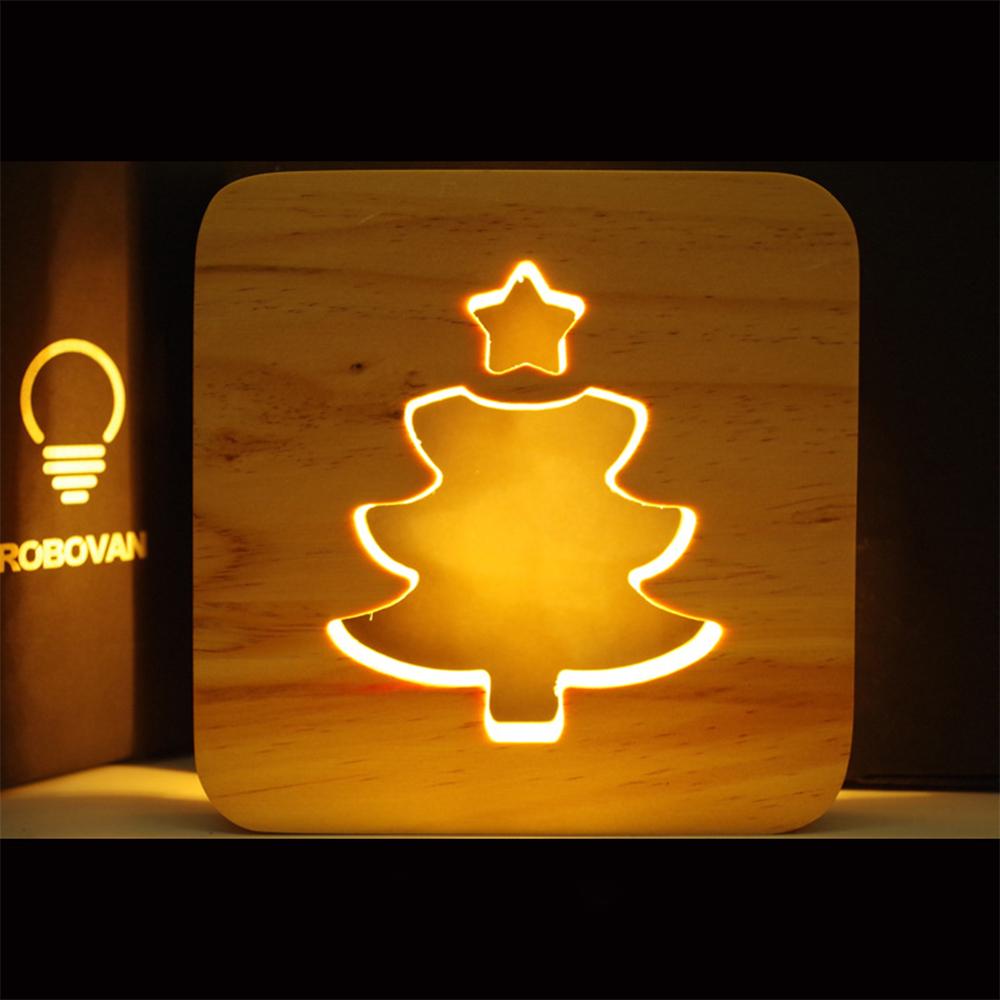 Wooden Night Lamp Elk Night Light Christmas Tree USB Led Light Warm White Lighting Wooden Kids Bedroom Lamp