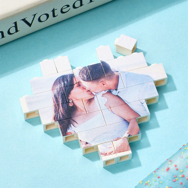 Gifts for Her Custom Building Brick Personalised Photo Block Heart Shaped - photomoonlampau