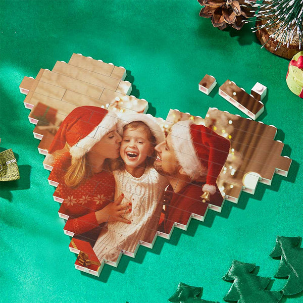 Christmas Gifts Custom Building Brick Personalised Photo Block Heart Shaped - photomoonlampau