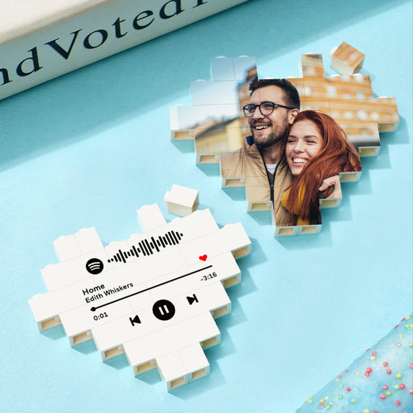 Custom Spotify Code Building Brick Personalised Photo Block Heart Shape - photomoonlampau