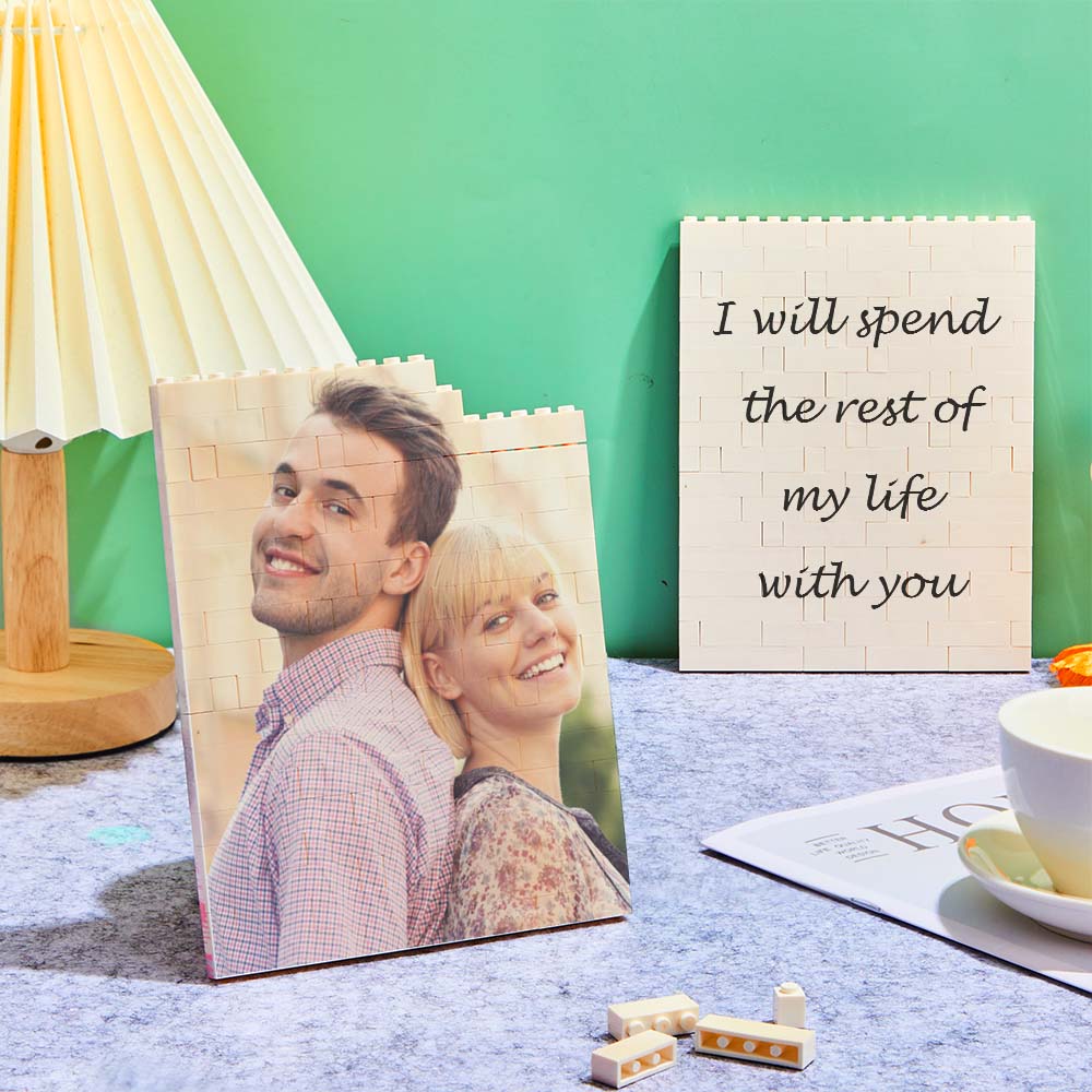 Custom Vertical Photo Building Bricks Add Text  For Couple Unique Wedding Gift