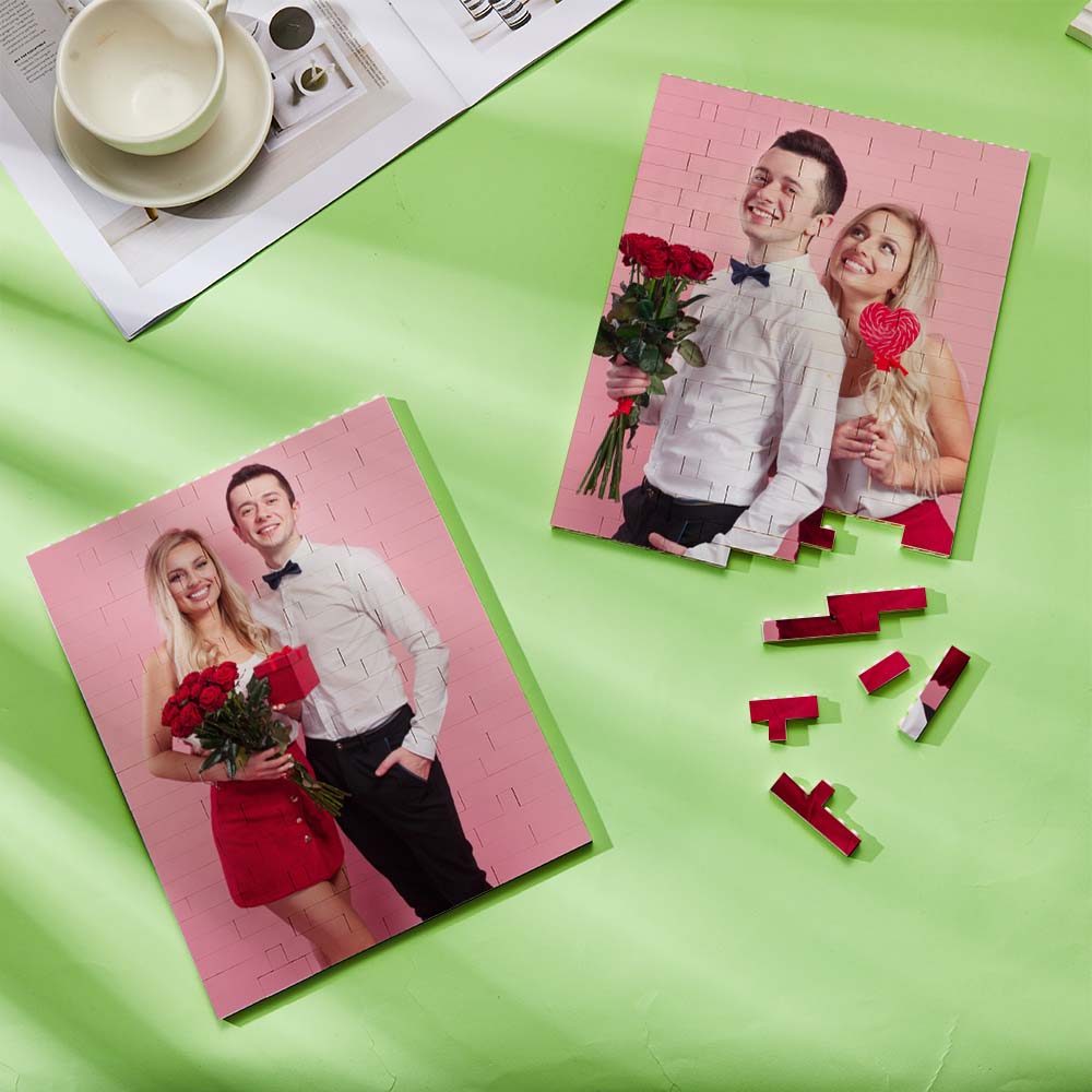 Custom Vertical Photo Building Bricks Add Text  For Couple Unique Wedding Gift