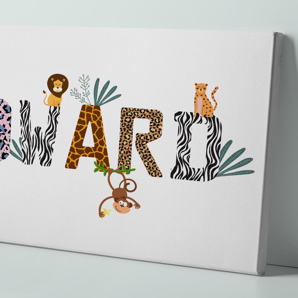 Personalised Name Wall Print Safari Jungle Animals Nursery Decor Kids Birthday Gifts