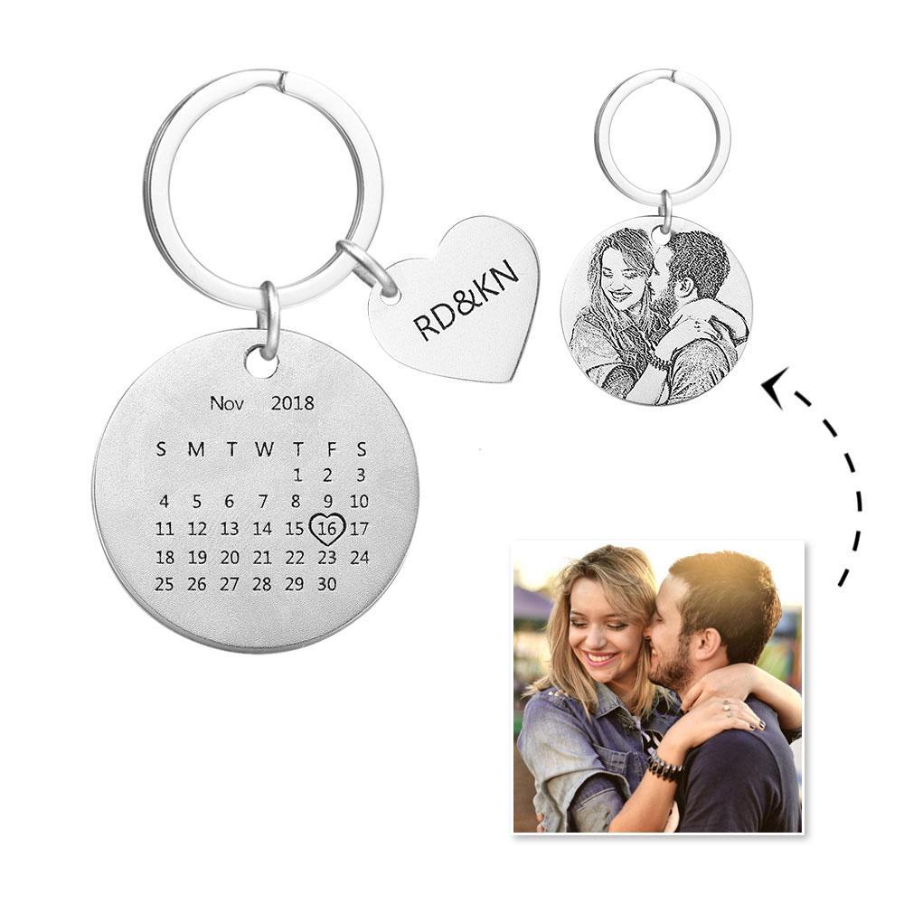 Custom Photo Engraved Calendar Keychain -For Anniversary