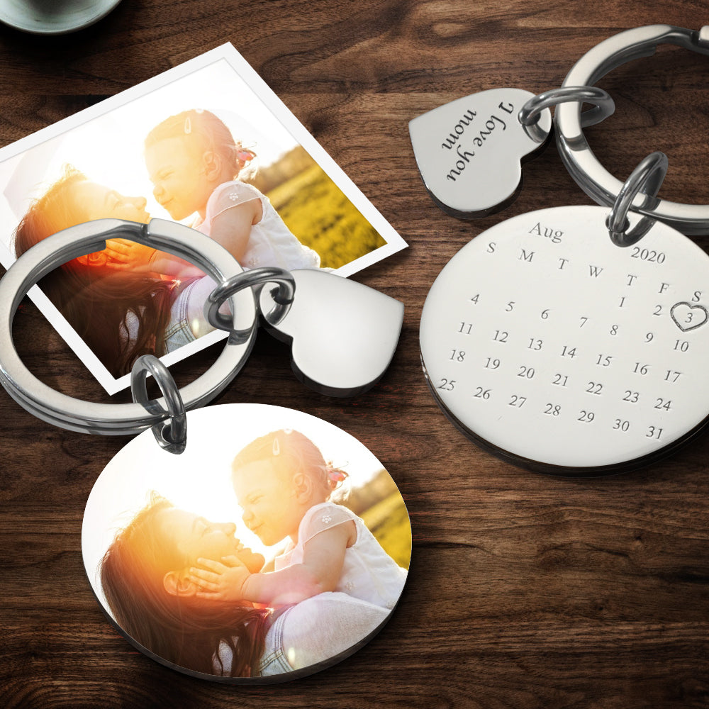 Custom Photo Engraved Calendar Keychain Gift for Best Friends Besties