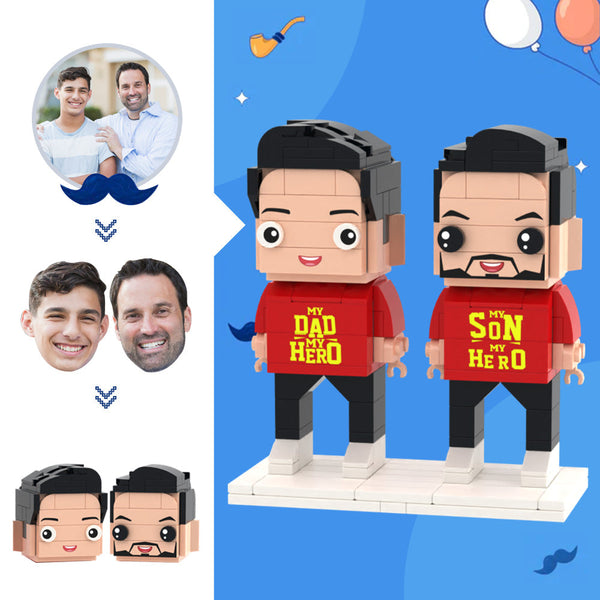 Father's Day Gifts Customizable Head 2 People Custom Brick Figures My Hero Dad and Son Brick Figures