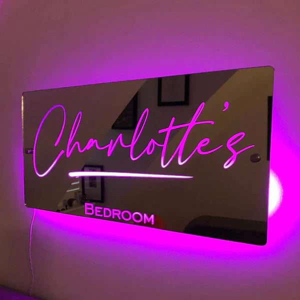 Valentine's Gifts Personalised Name Mirror Sign Custom LED illuminated Light-Up Bedroom Sign For Lover - photomoonlampau