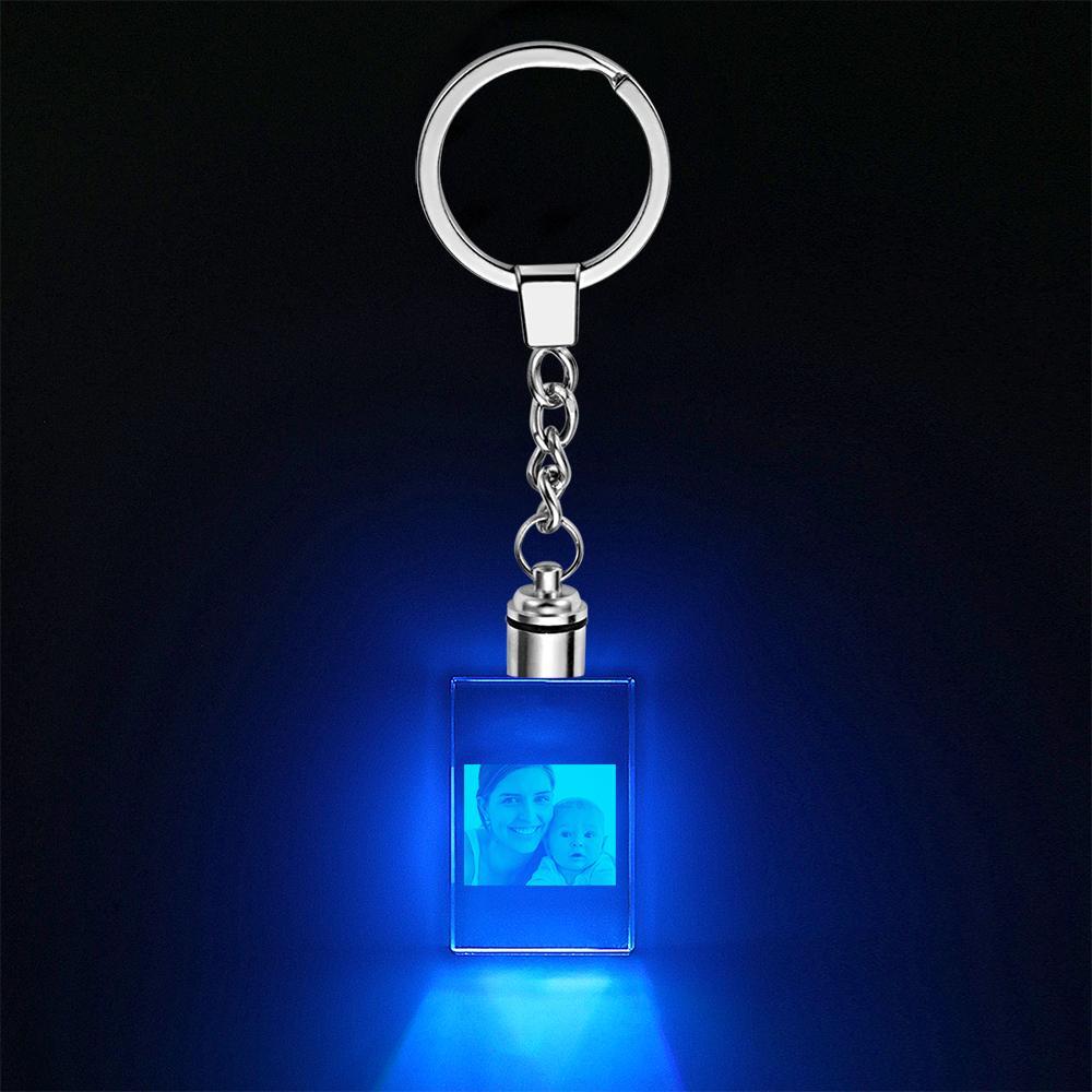Anniversary Gift Custom Crystal Rectangle Shape Couple Photo Keychain