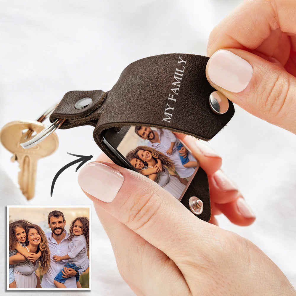 Personalised Photo Keychain Custom Leather Keyring Birthday Gifts for Dad