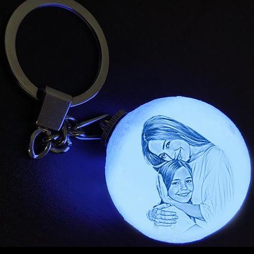 Custom Color Photo Keychain 3D Printed Moon Lamp For Mom
