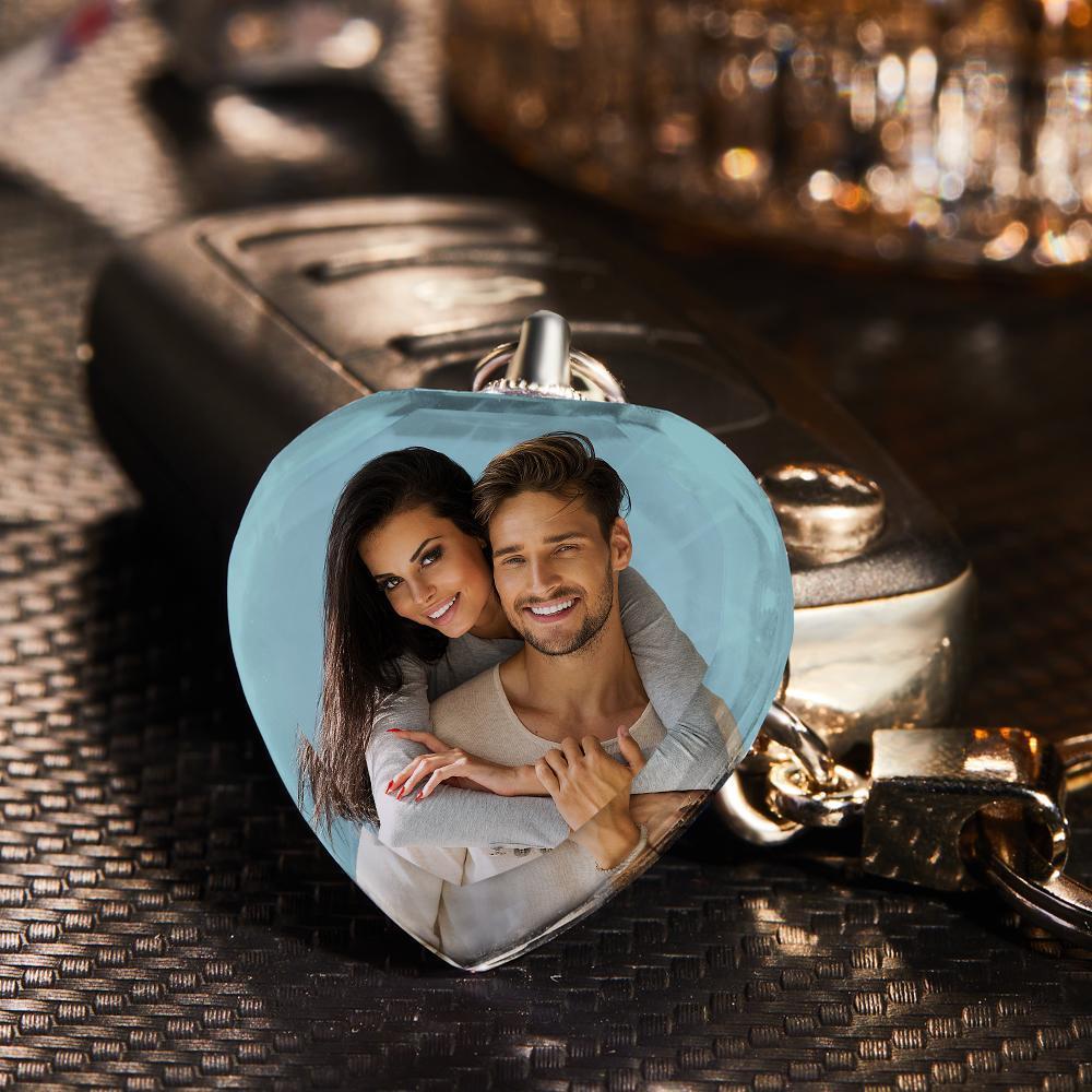 Photo Crystal Heart Keyring With Led Light - For MOM