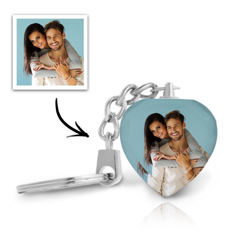 Photo Crystal Heart Keyring With Led Light - For MOM