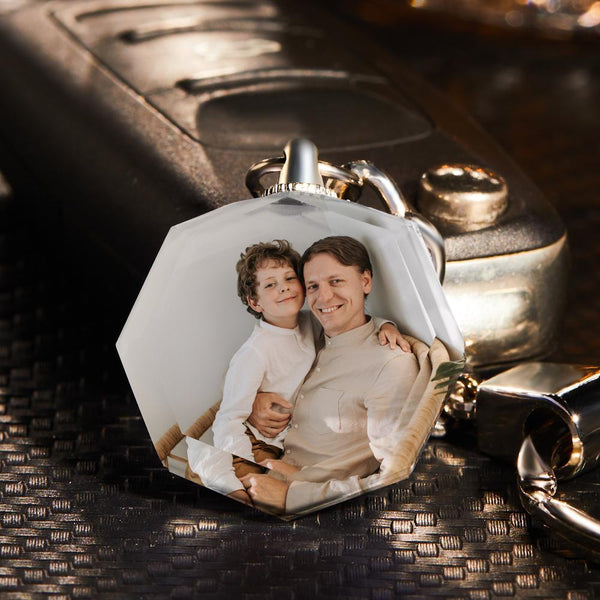 Custom Photo Crystal Keychain - Heptagon Bsest Idea for Father’s Day