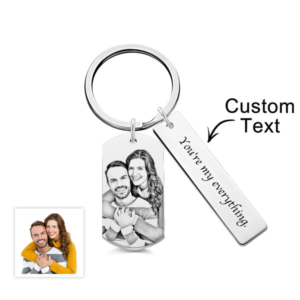 Personalized Photo Keychain With Text Unique Engraved Keychain Gifts For Couples - photomoonlampau