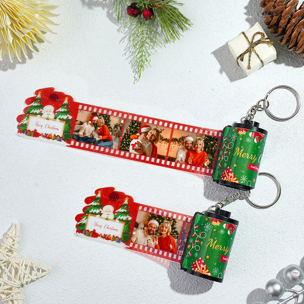 Custom Photo Film Keychain Merry Chrismas Gift for Couple - photomoonlampau