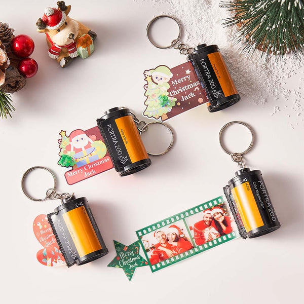 Custom Photo Film Roll Keychain with Pictures Camera Keychain Christmas Day Gift - photomoonlampau