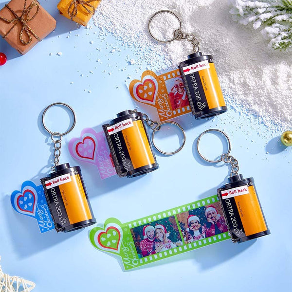 Custom Photo Film Roll Keychain Colorful Heart Decor Camera Keychain Christmas Day Gift - photomoonlampau