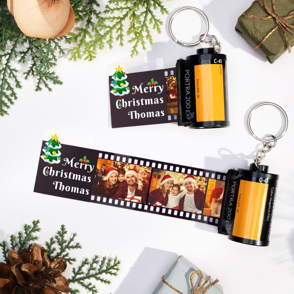 Custom Photo Film Roll Keychain Christmas Tree Pattern Camera Keychain Christmas Day Gift