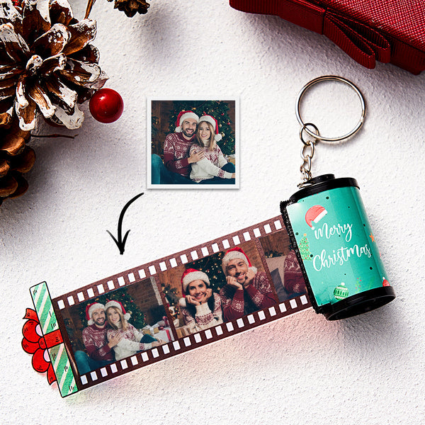 Custom Photo Film Roll Keychain Engraved Gift Box Pullable Camera Keychain Christmas Day Gift - photomoonlampau