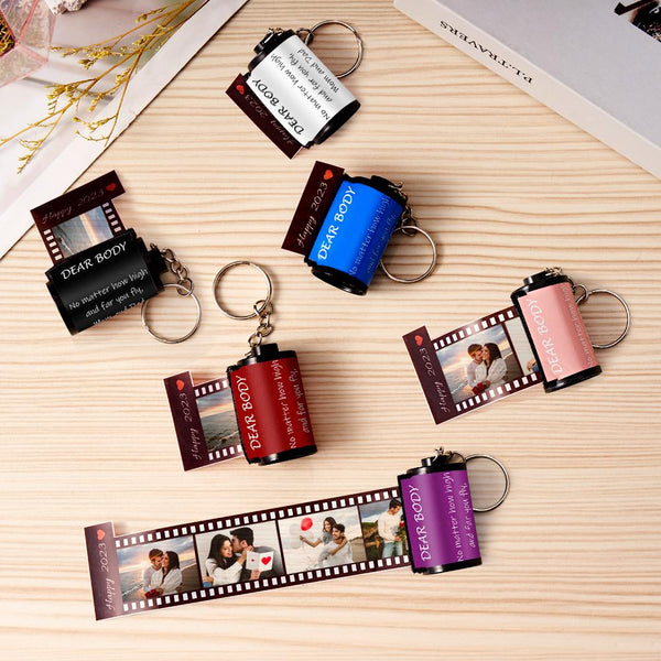 Custom Text Colorful Roll Film Keychain Camera Keychain Meaningful Gifts For Couples - photomoonlampau
