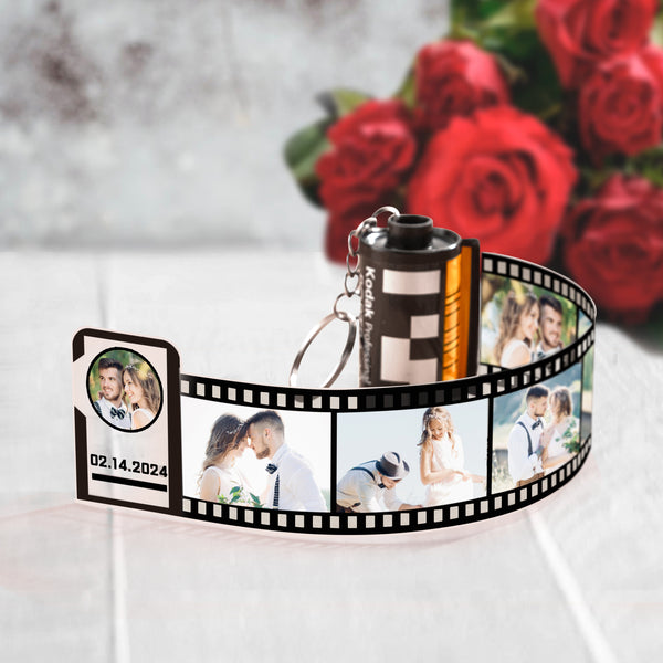 Custom Photo Film Roll Keychain With Text Memory Camera Keychain Valentine's Day Gifts For Couples - photomoonlampau