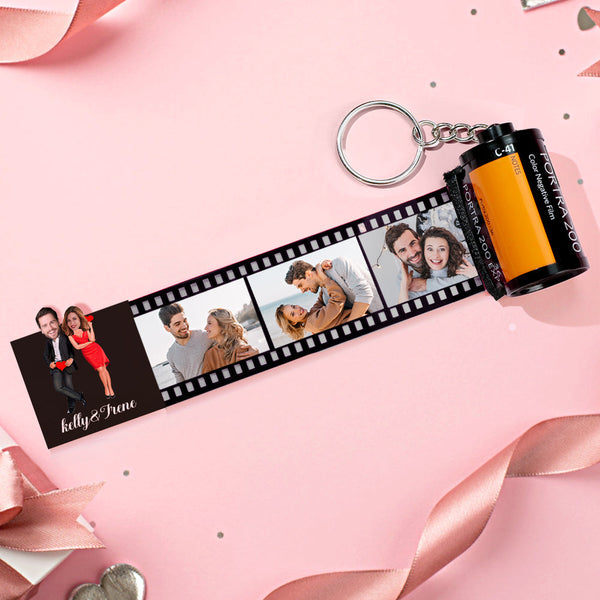 Custom Face Film Roll Keychain Personalized Photo Love Heart Camera Keychain Valentine's Day Gifts For Couples - photomoonlampau