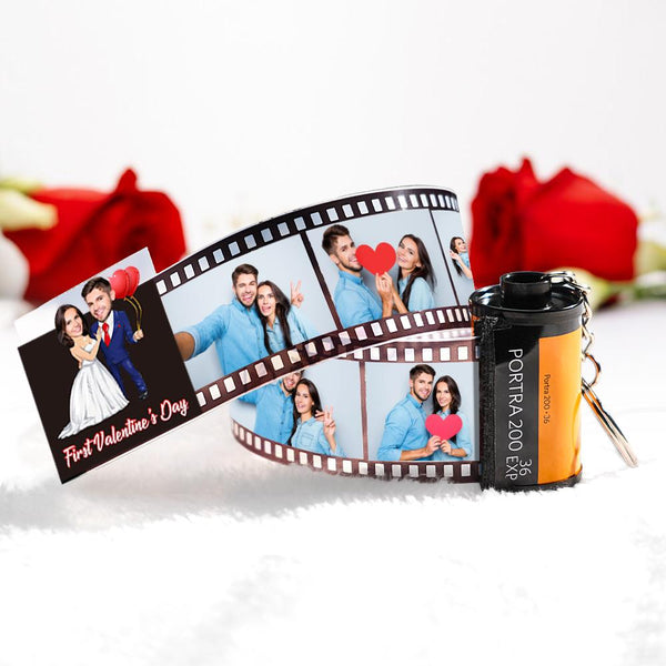 Custom Face Camera Keychain Personalized Photo Love Balloon Film Roll Keychain Valentine's Day Gifts For Couples - photomoonlampau