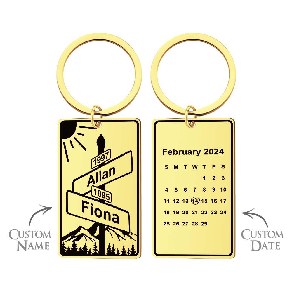Custom Name Date Street Sign Keychain Personalized Intersection of Love Anniversary Gift For Couples