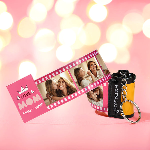 Custom Multiple Photos Film Roll Keychain Heartwarming Camera Keychain Gift For Mom - photomoonlampau