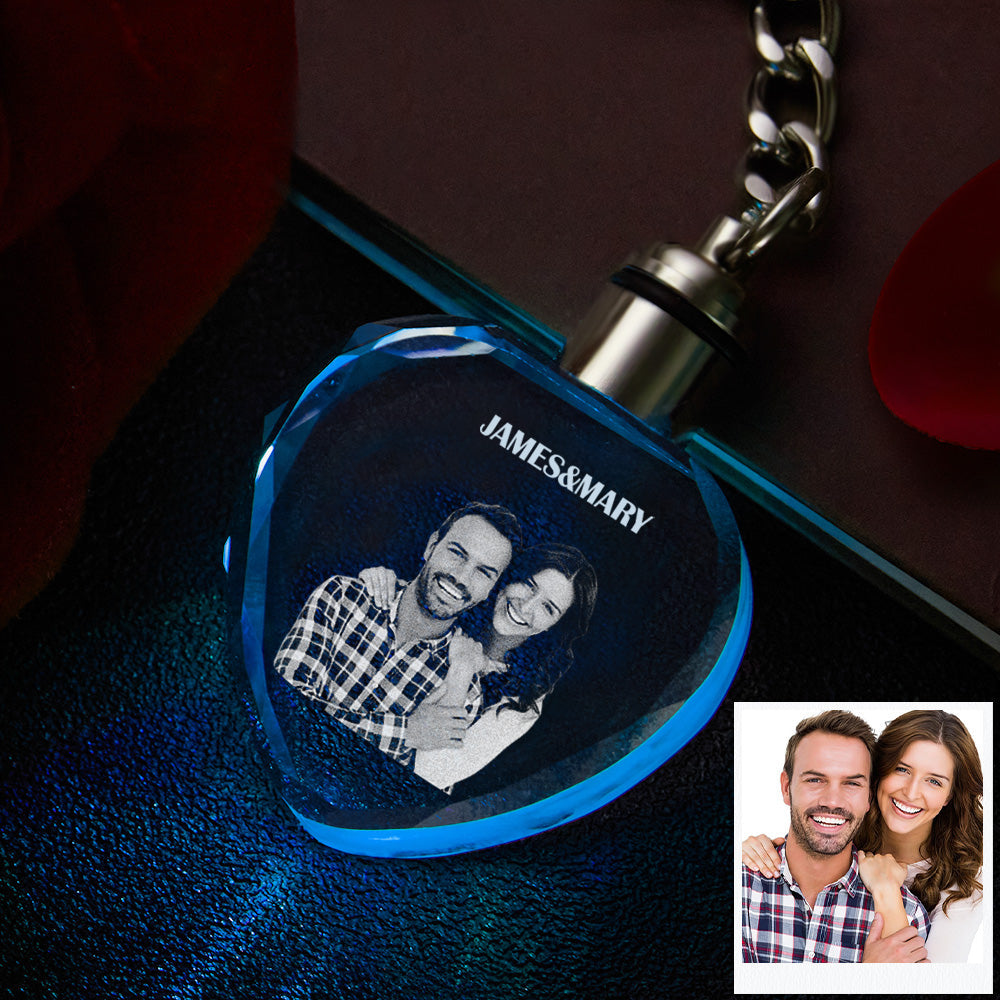 Custom Photo Crystal Keychain Couple Keepake Crystal Keychain  Heart Shape Photo Keychain
