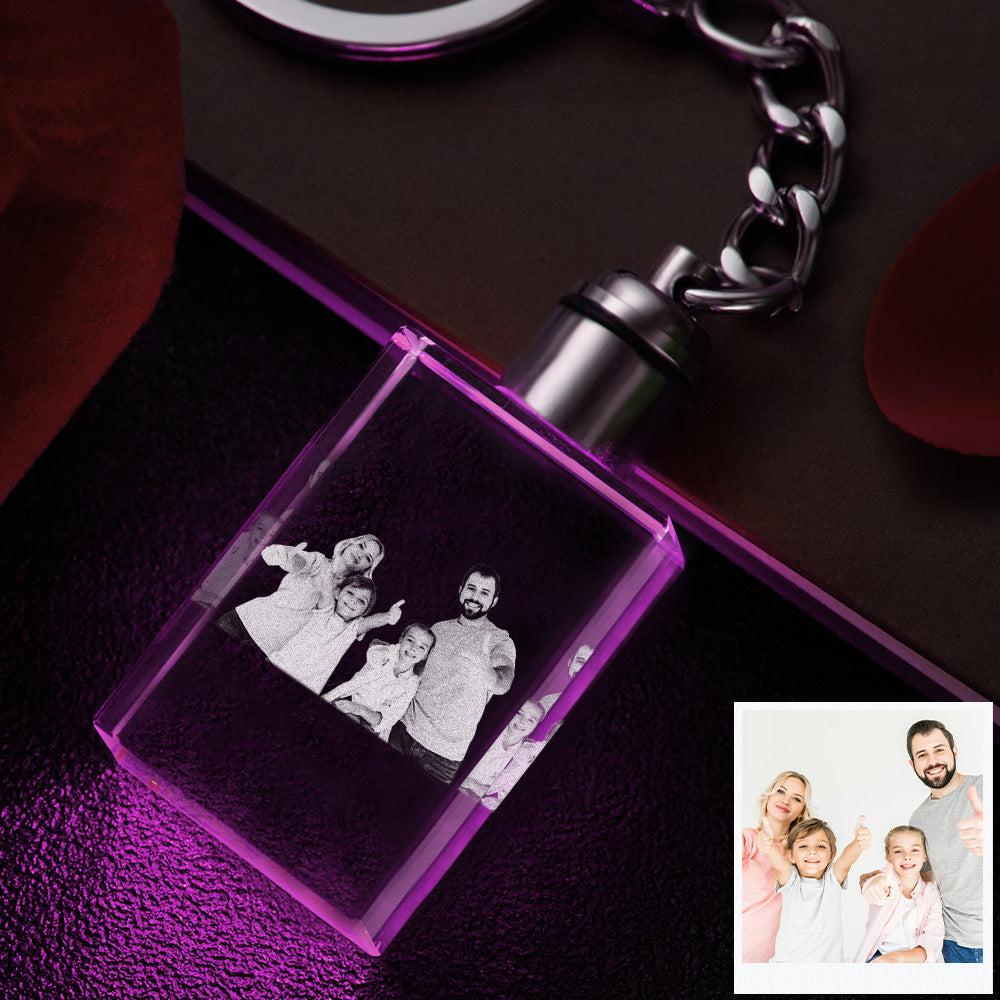 Gift for Dad Custom Photo Crystal Keychain Family Keepake Crystal Keychain Rectangle Shape Photo Keychain