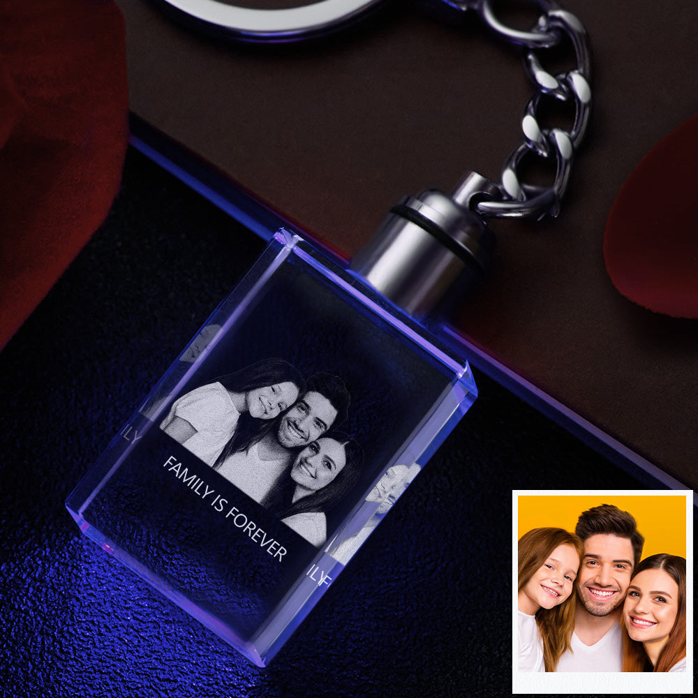 Gift for Dad Custom Photo Crystal Keychain Family Keepake Crystal Keychain Rectangle Shape Photo Keychain