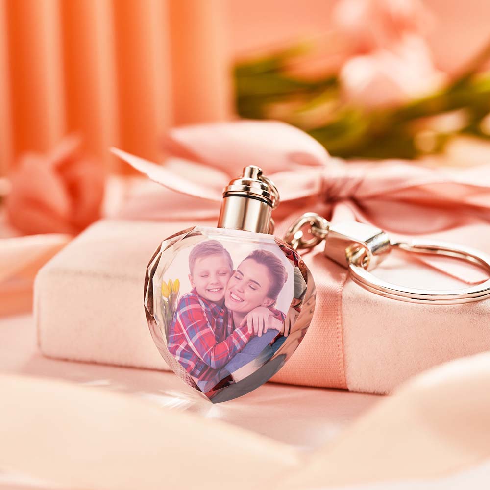 Custom Photo Crystal Keychain Heart-shaped Keychain Gift for Mum