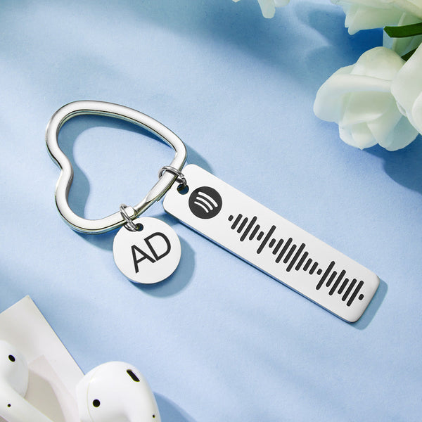 Custom Engraved Spotify Code Keychain Metal Keychain with Heart-shaped Keyring Gift for Her - photomoonlampau
