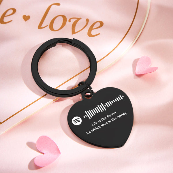 Scannable Music Code Custom Engraved Keychain Personalized Heart-shaped Music Song Key chains Valentine's Day Gifts - photomoonlampau