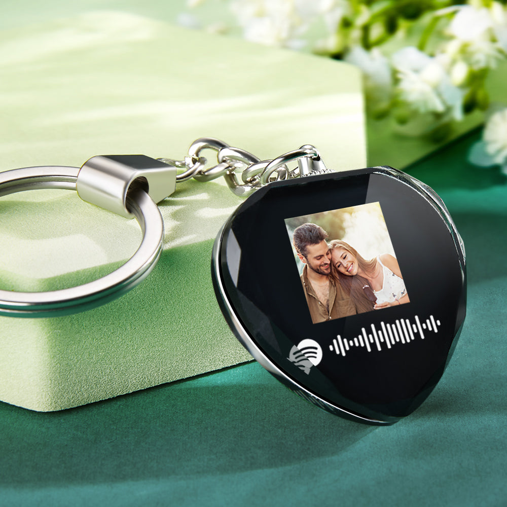 Scannable Custom Photo Spotify Code Keychain Engraved Music Song Crystal Keychain Memorial Gifts