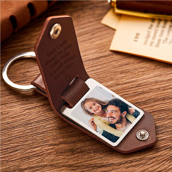 Custom Leather Photo Keychain DAD I will always be your Little Baby You will always be my Hero