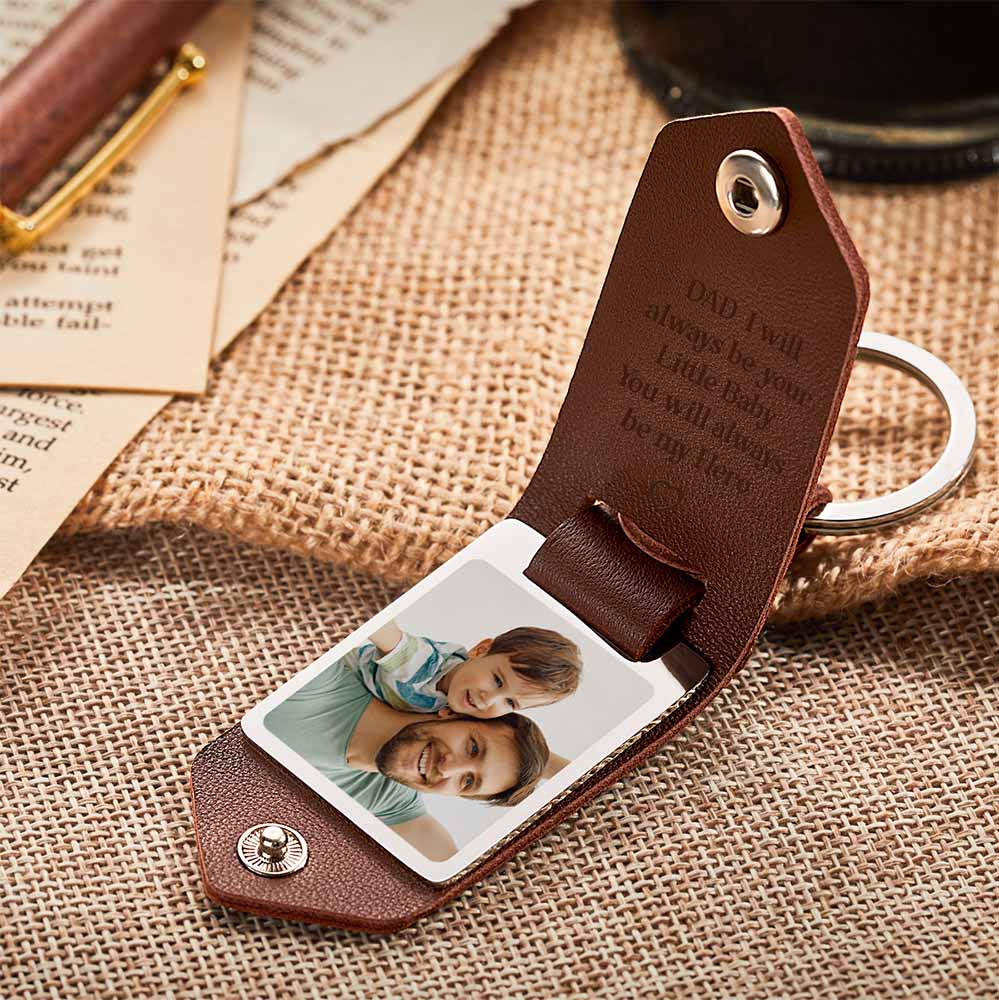 Custom Leather Photo Keychain DAD I will always be your Little Baby You will always be my Hero