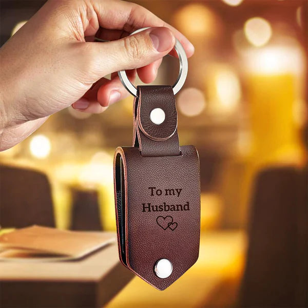 Personalised Photo Keychain with Text Leather Keyring Father's Day Gift